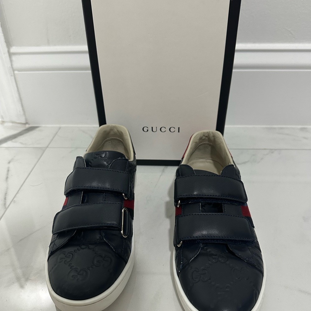 Gucci Navy Sneakers with Red Accents